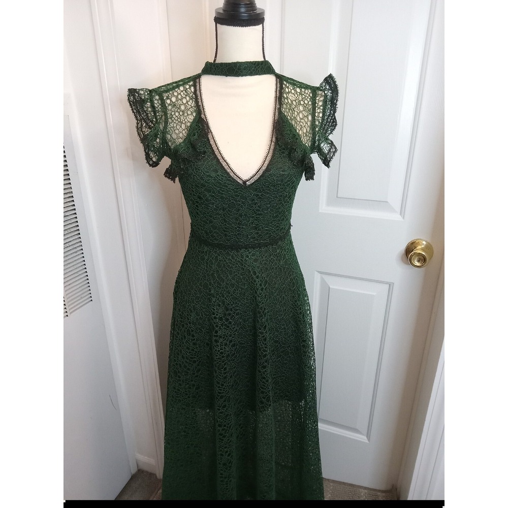 FEW MODA Summer DRESS SIZE MEDIUM RUN SMALL Green BLACK Waist. Night ON THE Town
